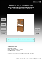 3D PDF Animation als interaktive Aufbauanleitung / Montageanleitung zum Beispiel für Küchenmöbel Schrank Regal Stuhl Sessel Büromöbel Wohnmöbel Badmöbel.