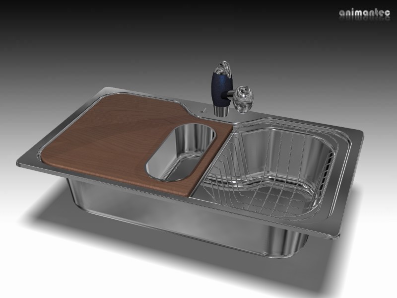 3D Modelle Einbauspüle mit Armatur und Rüstbrett zur Küchenplanung
